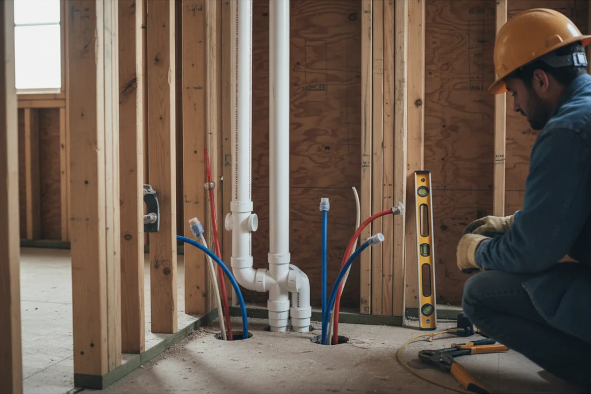 Drain and supply rough-in during Sump Pump Repair in Alexander